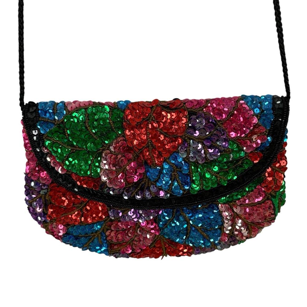 Vintage Crossbody Bag Multicolor Sequin Beaded Purse 80’s, 90’s